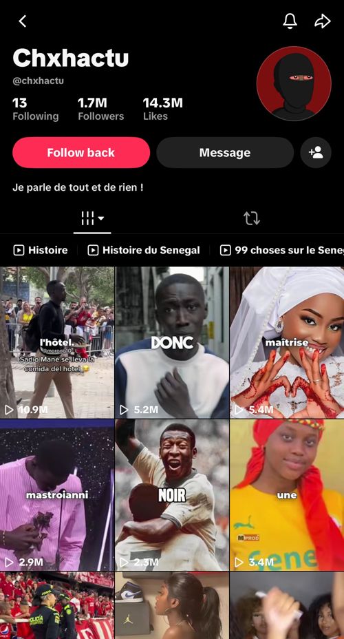 Profil TikTok Chxhactu : 1,7 million d’abonnés