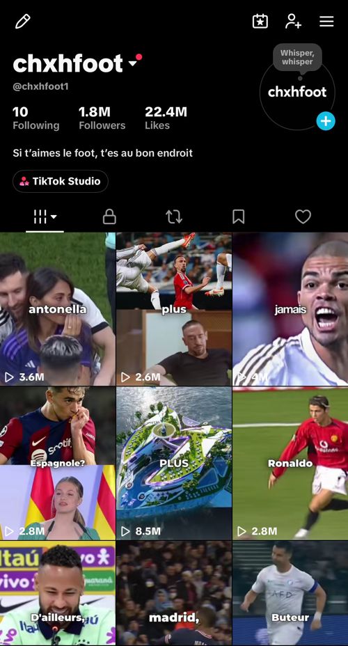 Profil TikTok chxhfoot : 1,8 million d’abonnés