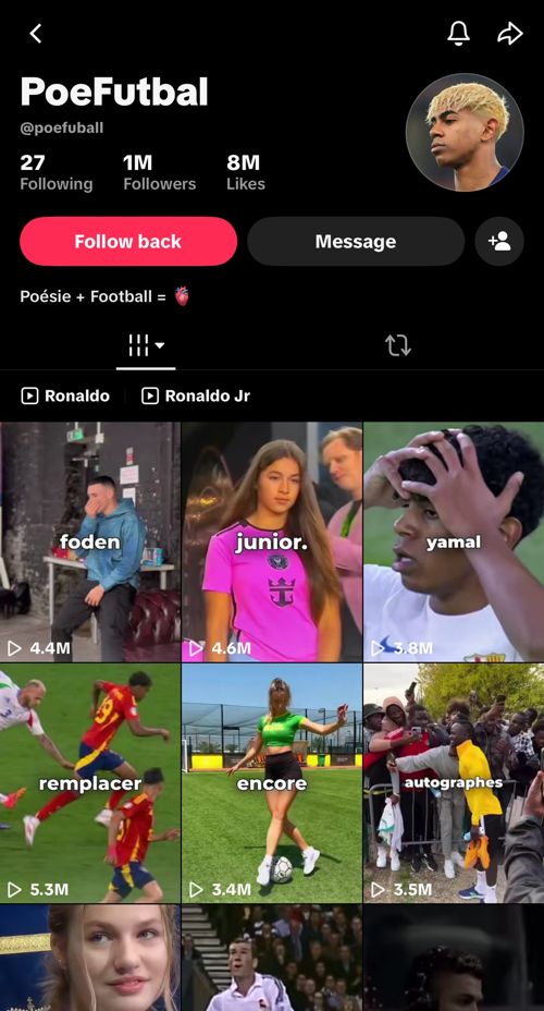 Profil TikTok PoeFutbal : 1 million d’abonnés